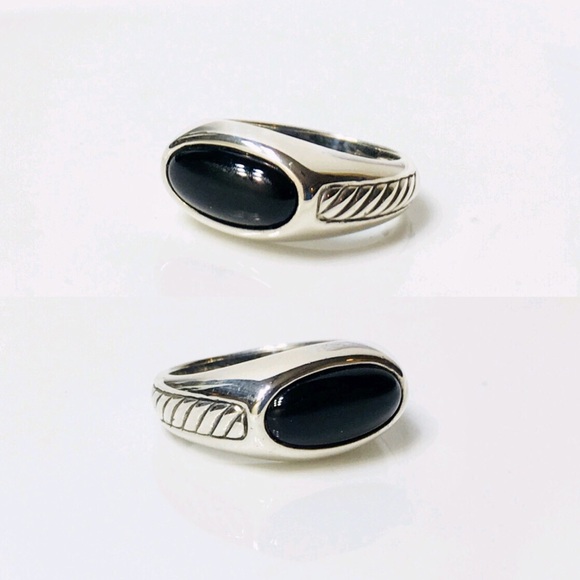 David Yurman Sterling Black Onyx Inset Cable Ring - Picture 2 of 7